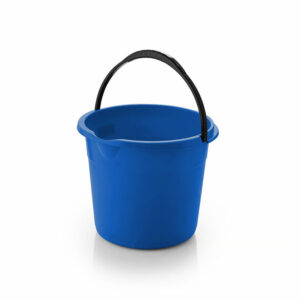 Professional blue round plastic water bucket with heavy duty metal handle
