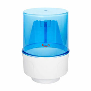 Professional blue and white wall mounted center pull paper towel dispenser for commercial restrooms