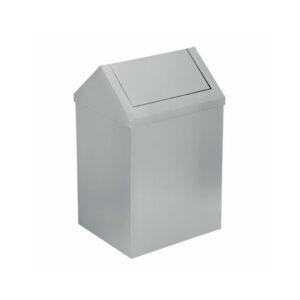 Professional heavy duty chrome click-top waste bin with slim rectangular stainless steel body and touch release lid