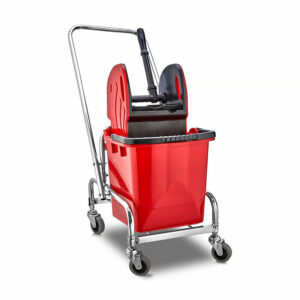 Professional chrome single bucket cleaning set with plastic wringer for commercial floor cleaning operations