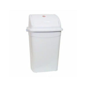 Professional heavy duty white click-top waste bin with slim rectangular body and spring-loaded touch release lid