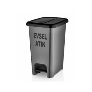 Professional gray slim rectangular pedal domestic waste bin with black lid