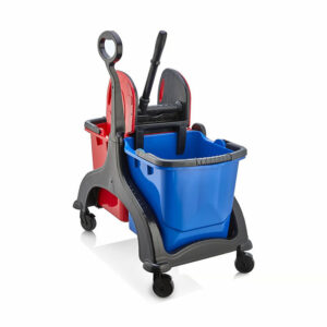Professional double bucket cleaning set with steel wringer for commercial floor cleaning operations