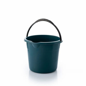 Professional green round plastic water bucket with heavy duty metal handle
