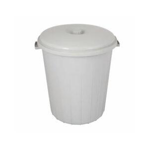 Professional heavy duty light gray lidded waste bin with removable top lid and dual side handles