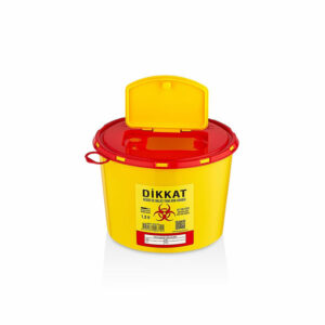 Professional yellow and red round plastic medical waste bin with biohazard warning label