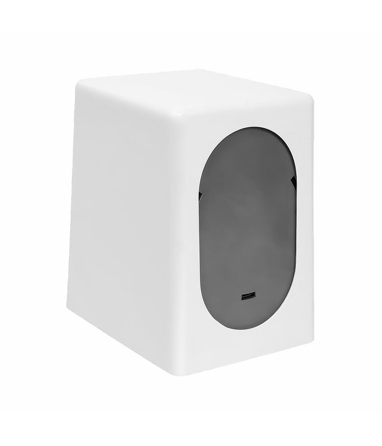 Professional white tabletop napkin dispenser with dual sided dispensing slot for commercial restaurants