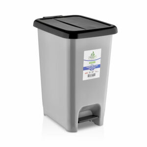 Professional heavy duty dark gray pedal waste bin with hands free foot step lever and black wheels
