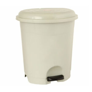 Professional heavy duty light gray pedal waste bin with hands free foot step lever and black wheels