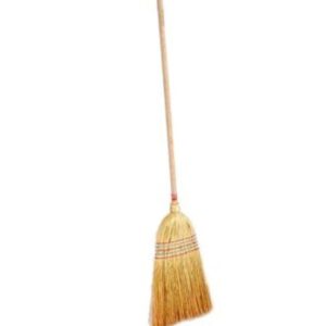 Professional straw broom with wooden handle for commercial indoor and outdoor sweeping operations