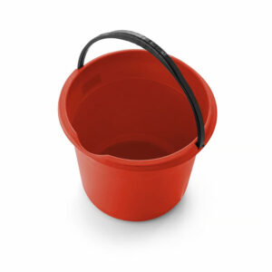 Professional red round plastic water bucket with heavy duty metal handle