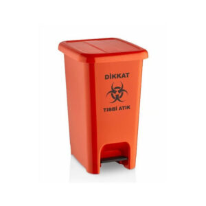Professional red slim rectangular pedal medical waste bin with biohazard symbol