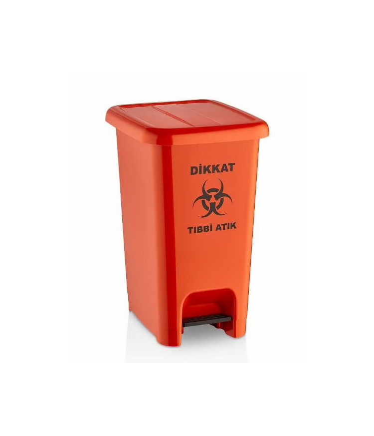 Professional red slim rectangular pedal medical waste bin with biohazard symbol