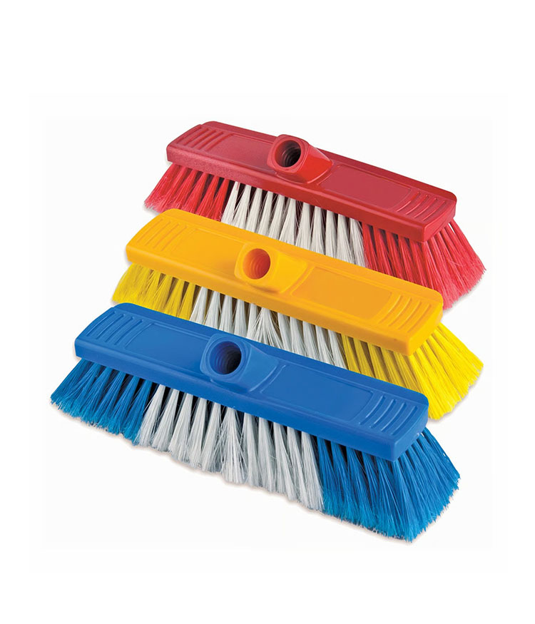 Professional soft floor brush heads in red yellow and blue with flagged dust bristles