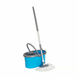 Professional heavy duty blue spin mop cleaning set with wringer bucket and stainless steel extension handle