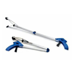 Professional aluminum trash picker grabber tool with blue pistol grip handle