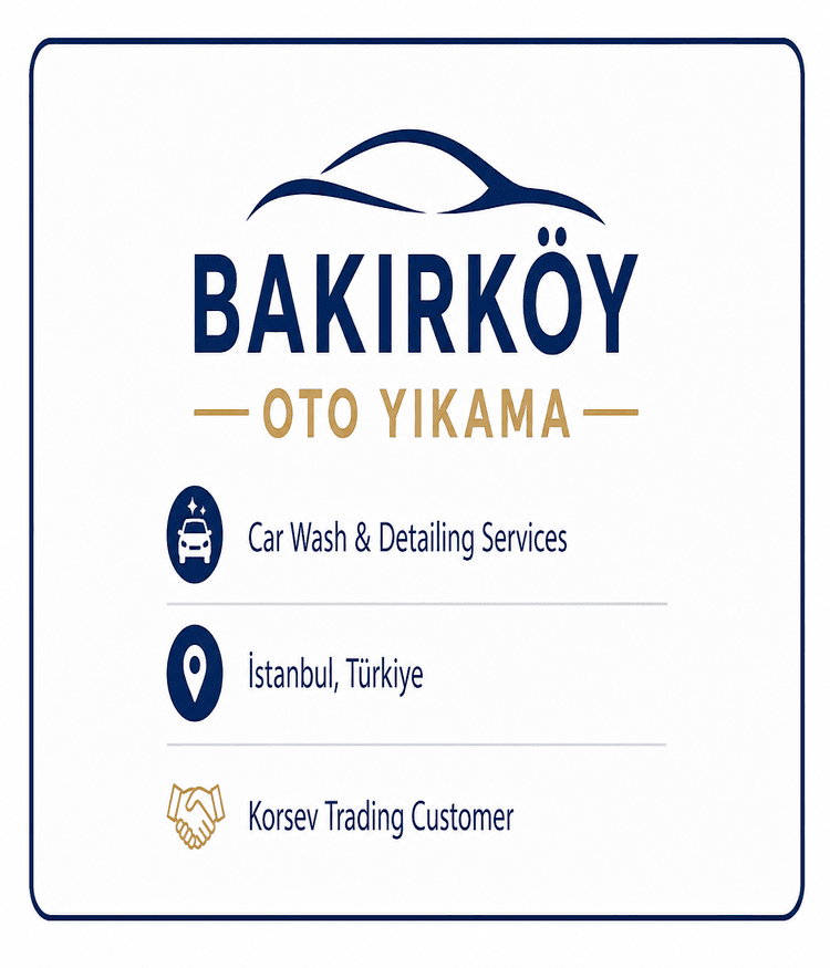Bakirkoy Oto Yikama reference customer of Korsev Trading providing professional car wash and auto detailing services in Istanbul Turkey