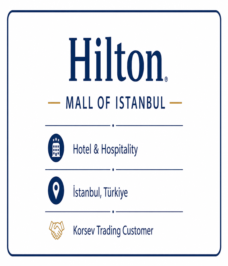 Hilton Mall of Istanbul hotel reference customer card for Korsev Trading hospitality and cleaning supplies