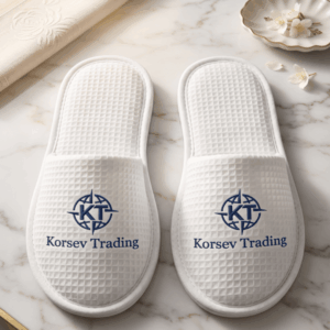 Custom logo printed waffle hotel slippers by Korsev Trading