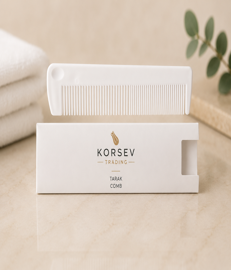 Custom logo printed premium hotel hair comb box by Korsev Trading