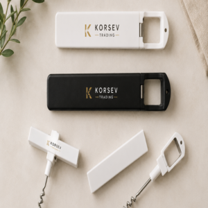 Custom logo printed premium hotel minibar corkscrew and bottle opener by Korsev Trading