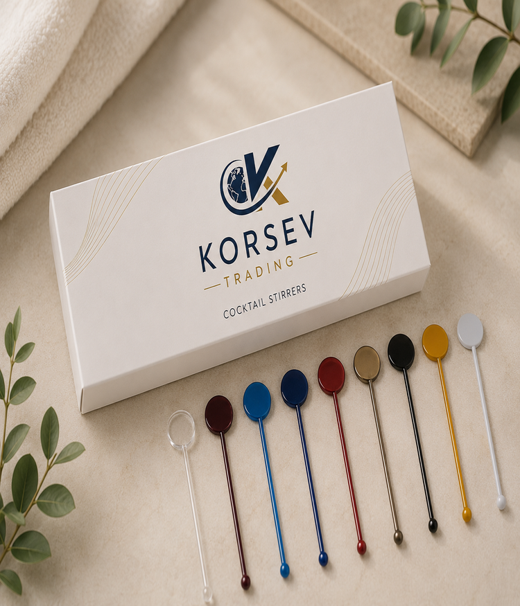 Custom logo printed premium plastic cocktail swizzle sticks box by Korsev Trading